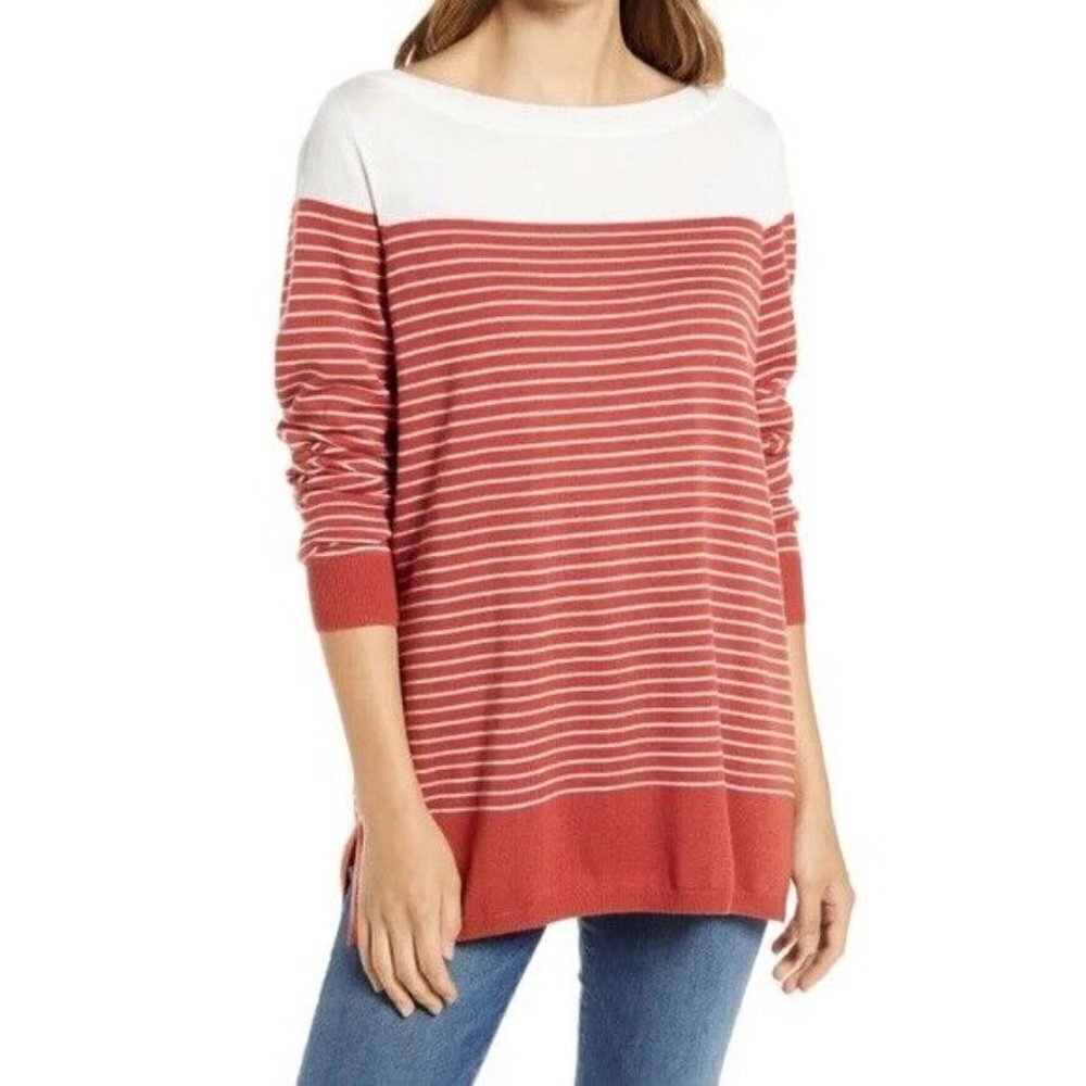 CASLON BNWT Rust Stripe Sweater Tunic Boat Neck New